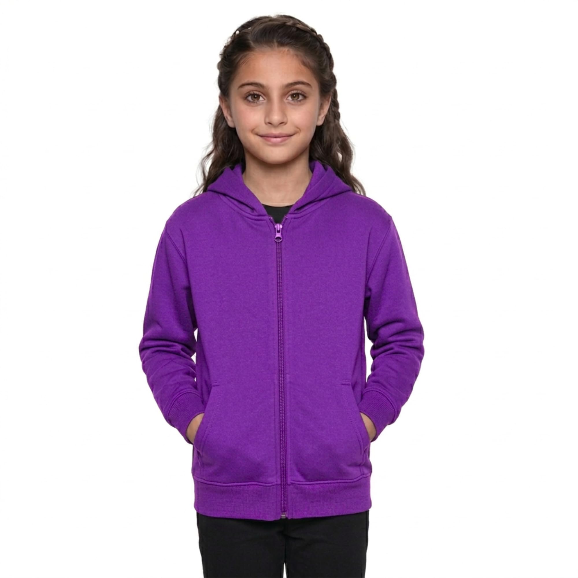GW CLASSY OUTFIT Kids Girls Boys Zipper Hoodie Unisex Fleece Zipper Top Jacket PE School Sweat Hoodie Casual Fashion UK Size 4-13 Years (9-10 Years, Purple)