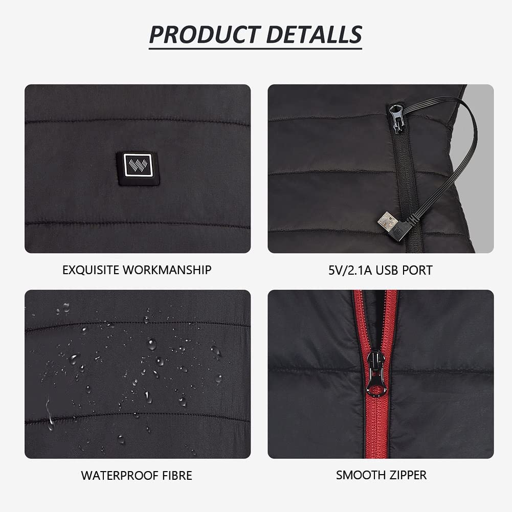 Chaleco Calefactor para Hombre y Mujer,Chaqueta Calefactable USB,Chaleco Calefactable Lavable con Temperatura Ajustable,para Pescar,Camping,Exteriores