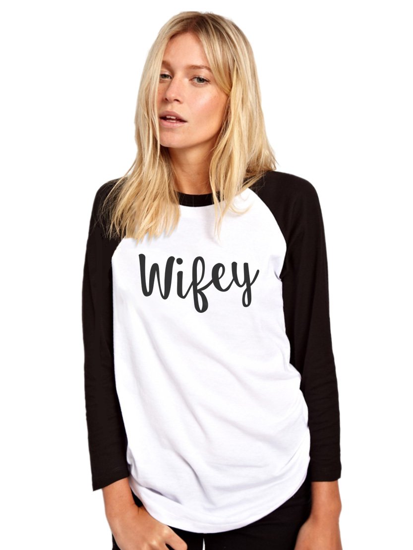 HotScamp Wifey Women's Baseball Top - White/Black X-Large
