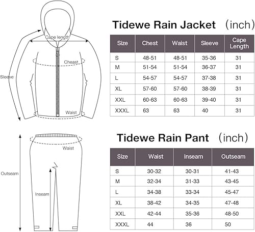 Miniatura 6 de TideWe - Traje de lluvia, impermeable, transpirable, ligero, conjunto de 2 piezas