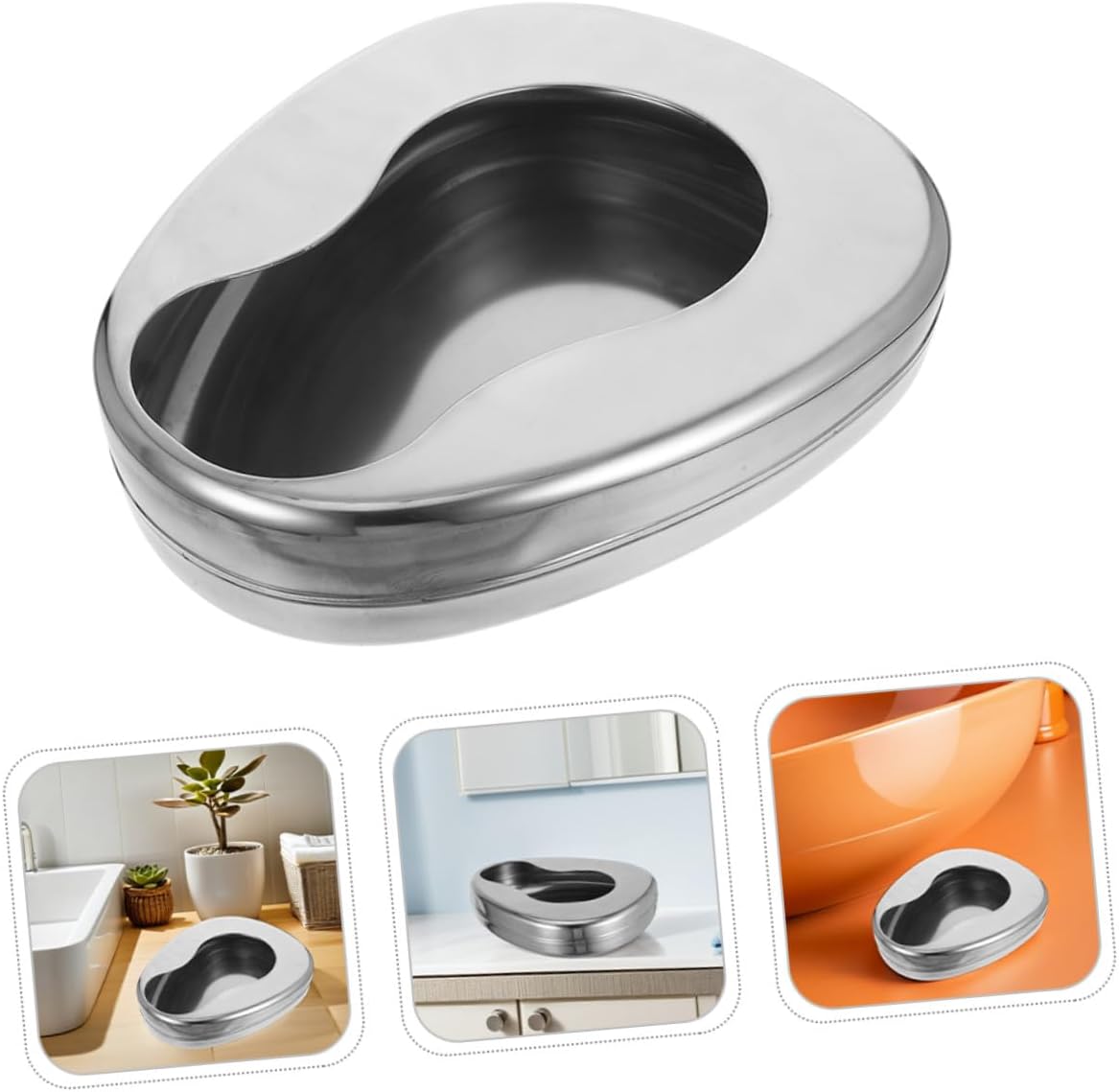 2pcs Stainless Steel Bed Pan for Elderly Men and Women, Lightweight Bedpan for Bedridden Patients, Spill-Proof Portable Urinal for Home and Hospital Use