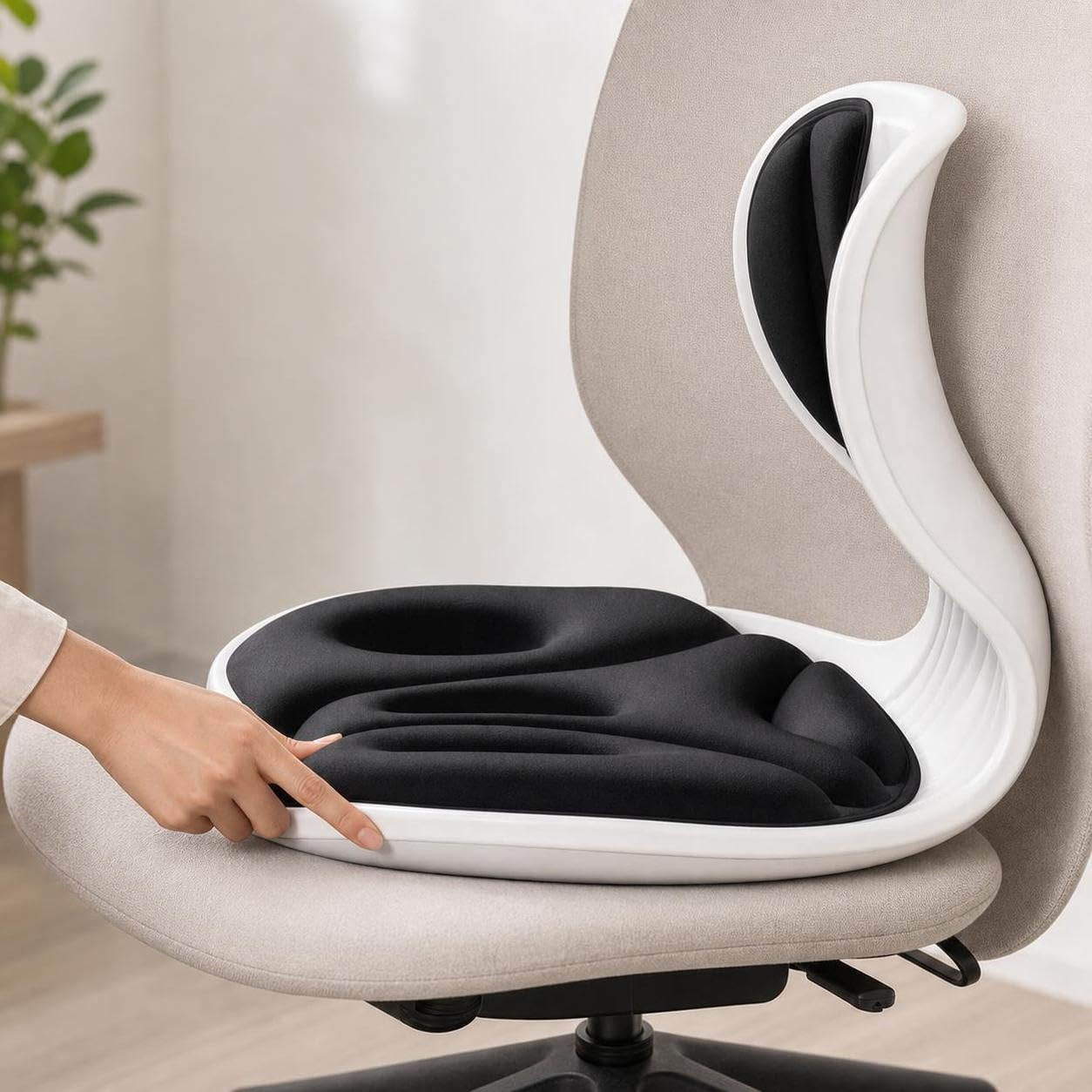 Coussin Lombaire Ergonomique avec Appui Dossier Réglable en Fibre Polyester et Coton Mémoire pour Soulager la Pression du Bas du Dos en Position