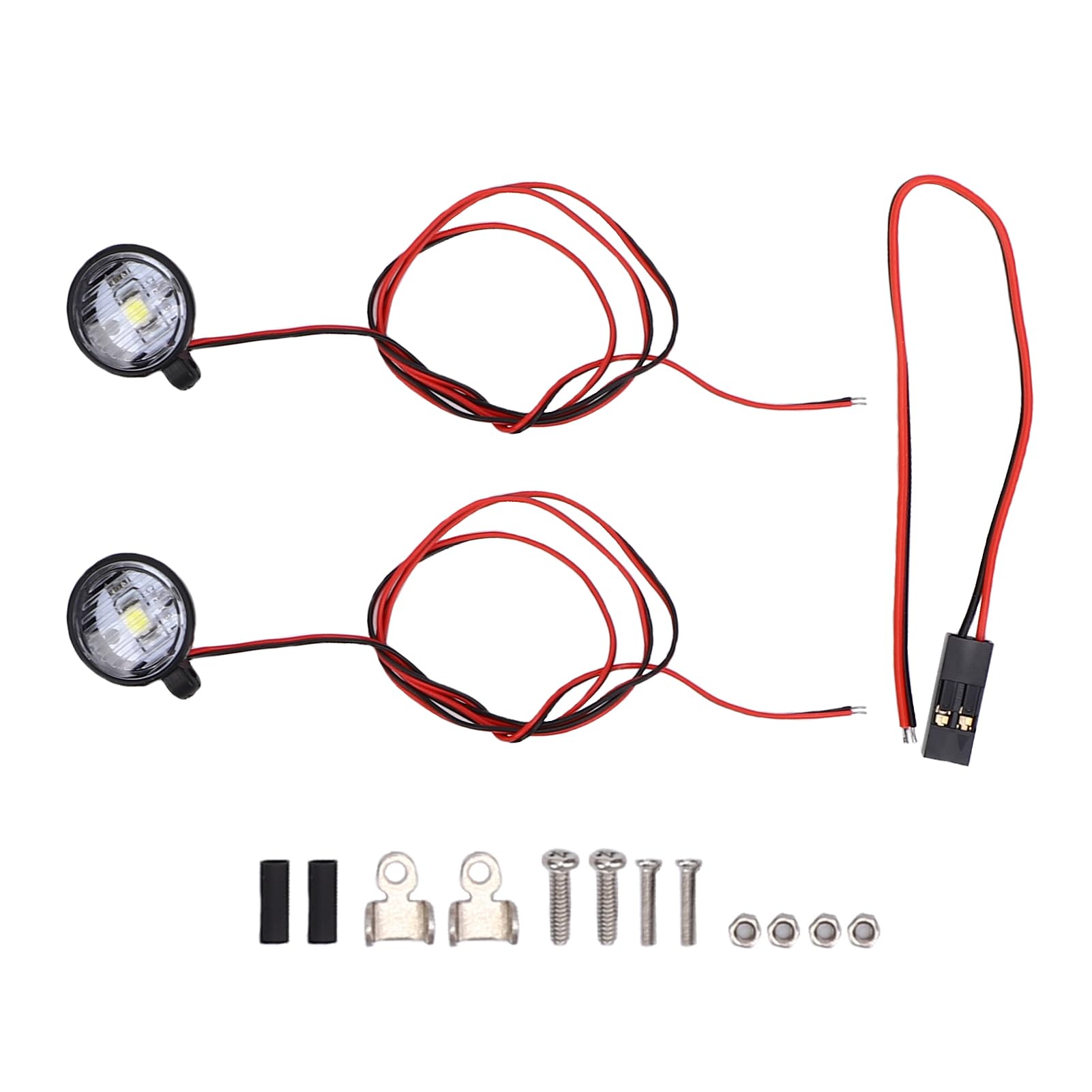 Sorandy Round LED Spotlights, Adjustable Metal Brackets for RC Car, Plastic Housing Spot Lamps with Heat Shrink Tubes, Ideal for Remote Control Car Lighting 3.7V to 7.4V (White)