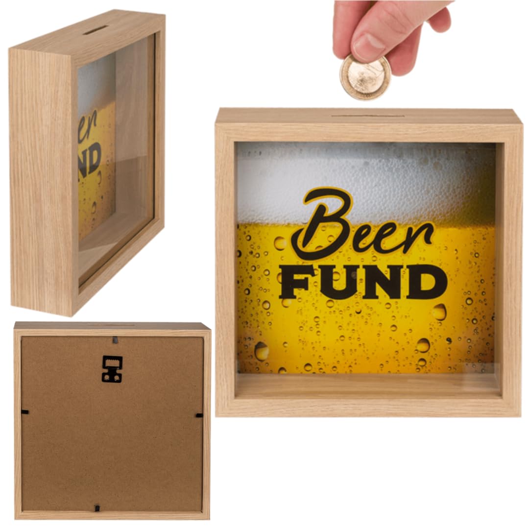 Lnd Gifts Men's Brown Beer Fund Wooden Money Saving Box, Novelty Money Box With Beer Fund Design, Piggy Bank For Adults Gift For Beer Gifts For Dad Savings Box Beer Money Boxes For Adults 20 X 20 Cm
