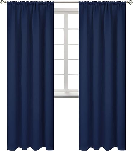 Miniatura 1 de Cortina opaca BGment con hueco por el que pasa la barra, 2 paneles, Tela, Azul marino