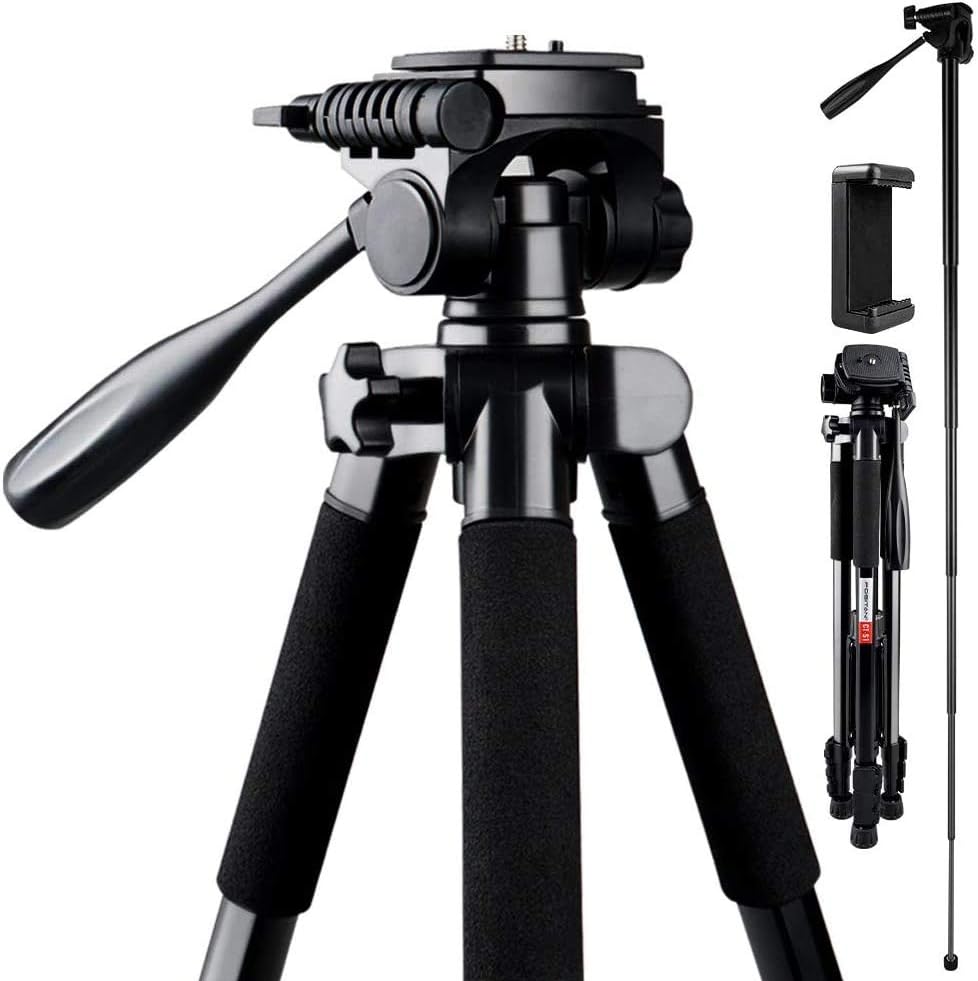 Camera Tripod, FOSITAN 72-inch Aluminum 360° Panorama Travel Tripod with Quick Release Plate and Phone Holder for Camera DSLR Canon Nikon Sony Phone