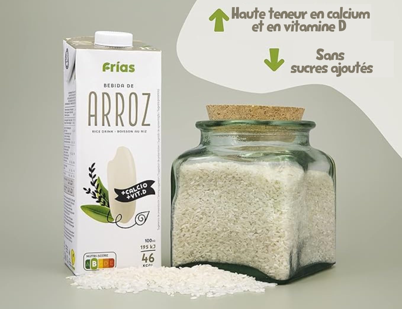 Frías - Boisson Végétale au Riz - Riche en Calcium et Vitamine D - Pack de 6 x 1 L - 100% Végane - Sans Gluten, Sans Lactose, Sans Sucres Ajoutés et Sans Graisses Saturées - Fabriquée en Espagne