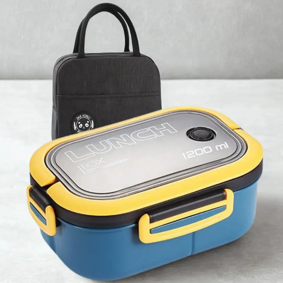 Kit Marmita Lancheira Fitness 1l Hermética com Alça Com Bolsa Térmica - Para Academia/Trabalho/Faculdade (Azul)