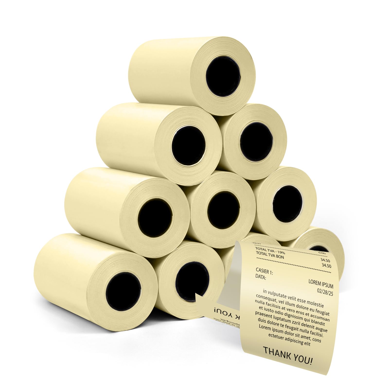 YIKIADA 57 x 35 mm Yellow Thermal Paper Till Receipt Rolls Printer POS Credit Card Machine Cash Register Suitable for Shops Supermarkets Stores Retailers 10 Pack