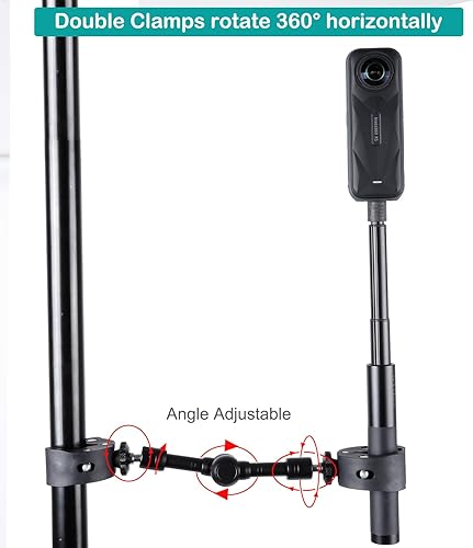Miniatura 3 de PellKing Abrazadera de doble abrazadera para cámara, con brazo mágico de 360, adaptador doble de 14 "-20 para paraguas, poste, escritorio,