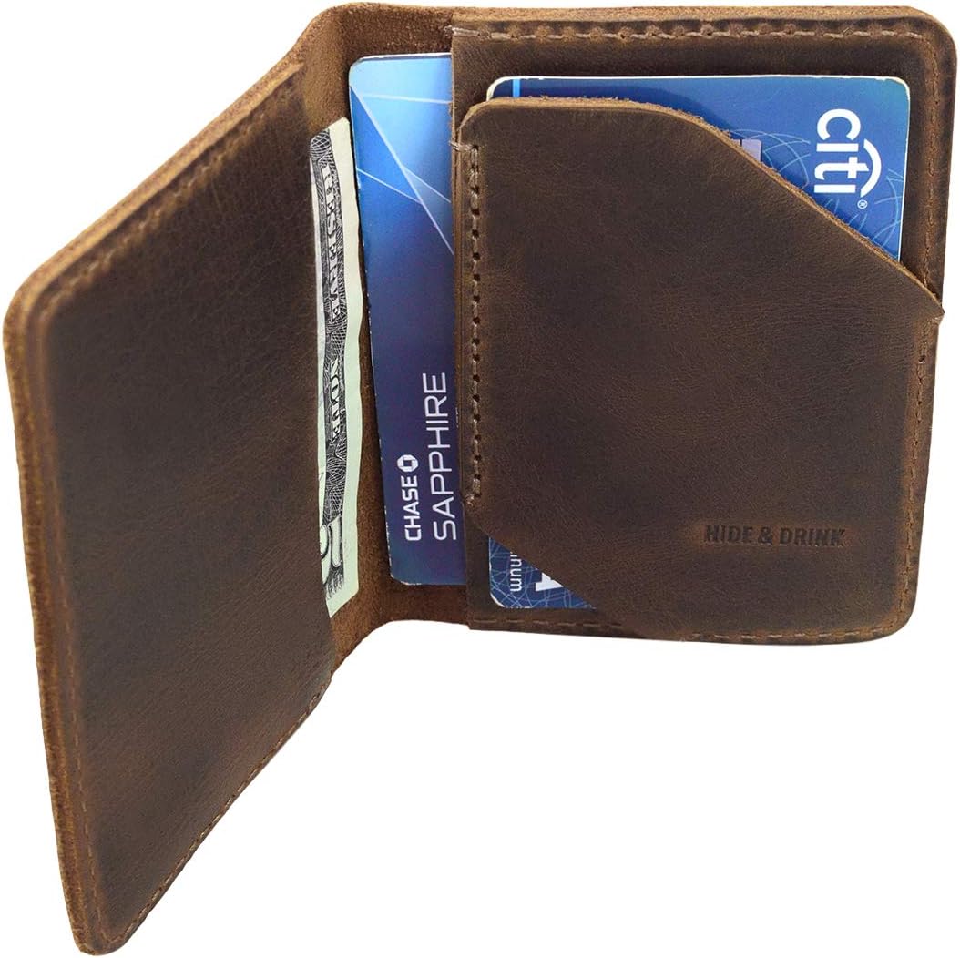Hide & Drink, Leather Bifold Card Wallet Diagonal, Holds Up to 5 Cards Plus Folded Bills, Cash Organizer, Accessories, Handmade - Bourbon Brown - Image 3