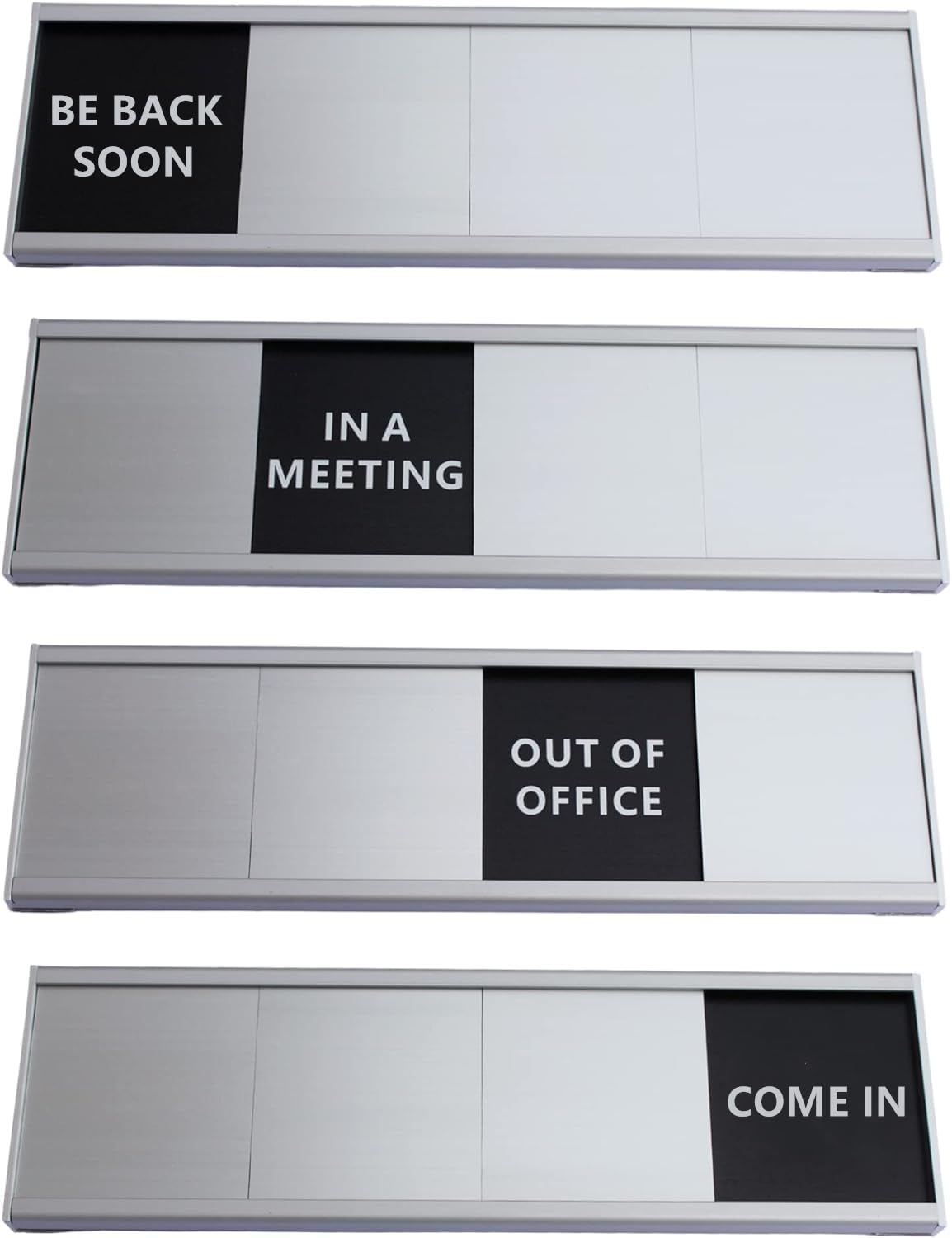 Office Privacy Door Sign Solid aluminum sliding 2024Newest, Be back soon/Come in/Out of Office/In a Meeting 4 Options (Silver gray)