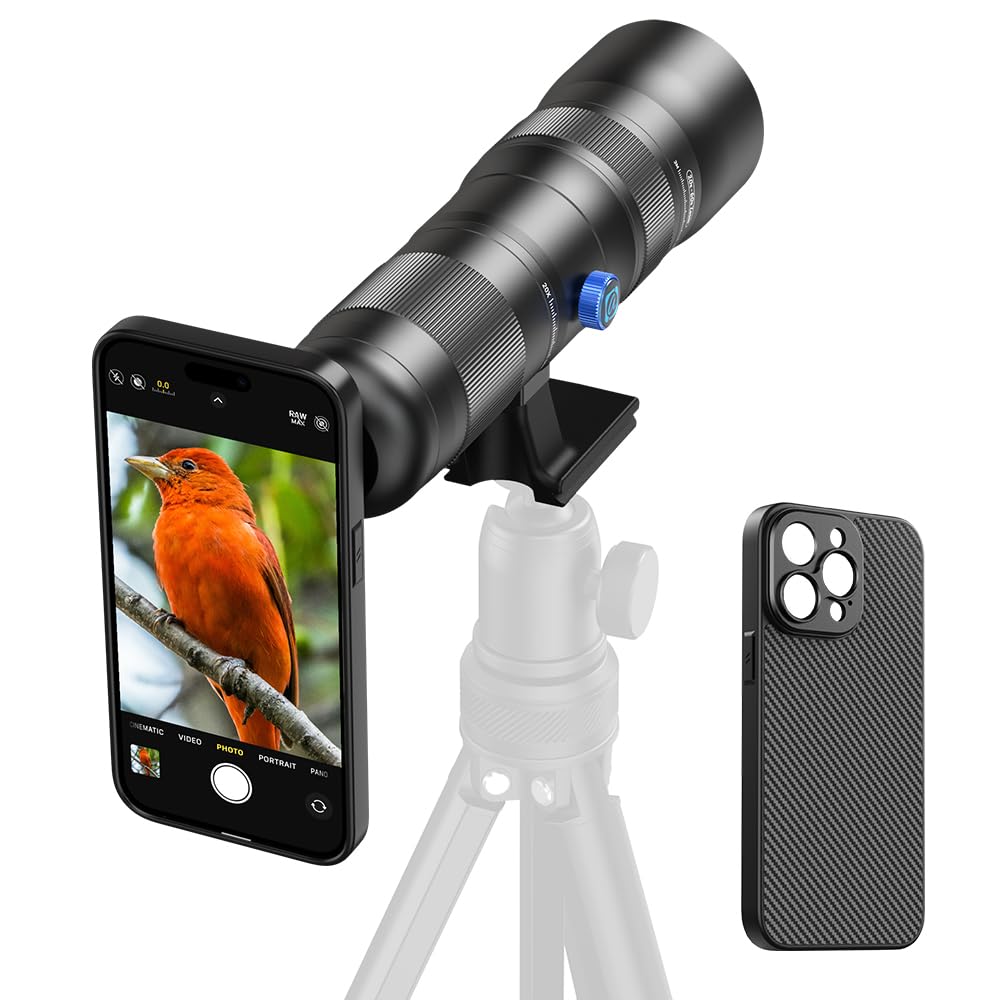 APEXEL Obiettivo zoom 20-60X con custodia integrata per iPhone 15 Pro - Teleobiettivo zoom professionale