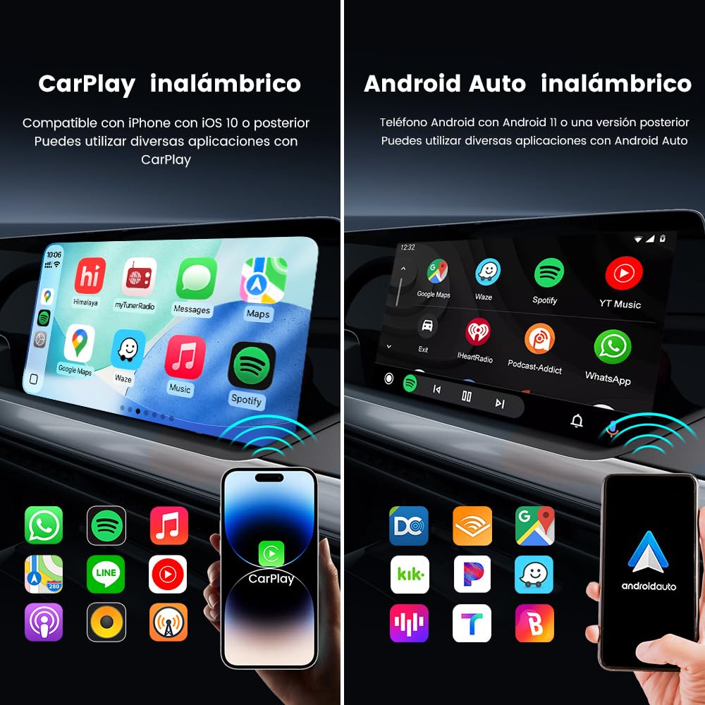 Carlinkit 2026 5.0 Carplay Inalambrico y Adaptador Android Auto Inalambrico,Adaptador inalámbrico 2 en 1convierte con Cable a inalámbrico,con actualización en línea,para iOS 10+ & Android 12+