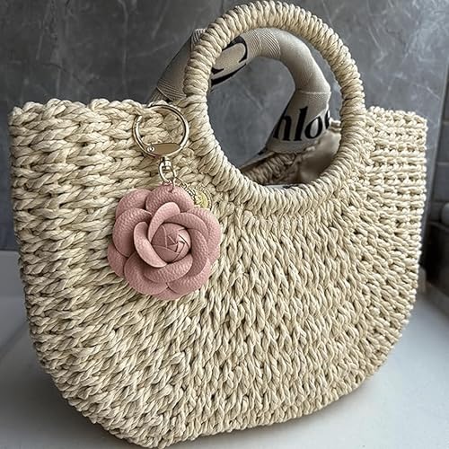 Cute Bag Purse Charms for Handbags White Pink Black Flower Leather Keychain Birthday Christmas Gifts2