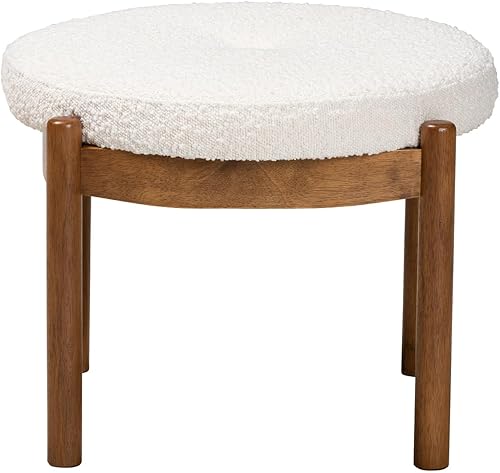 Miniatura 2 de Baxton Studio Iliana - Reposapiés otomano color crema y madera de caucho marrón