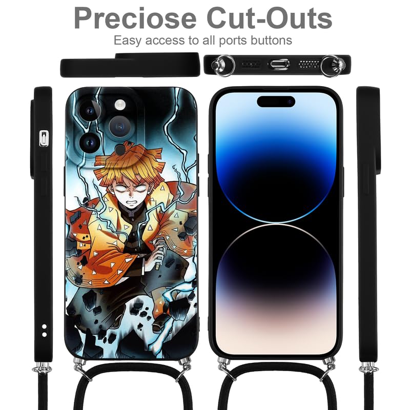 LunarDrift Cover Custodia con Cordino Regolabile Case con Collana Tracolla per iPhone 11 6.1 Pollice, Anime Kimetsu No Yaiba Zenitsu Con Modello TPU Antiurto Donna Cartone Animato Case, 03