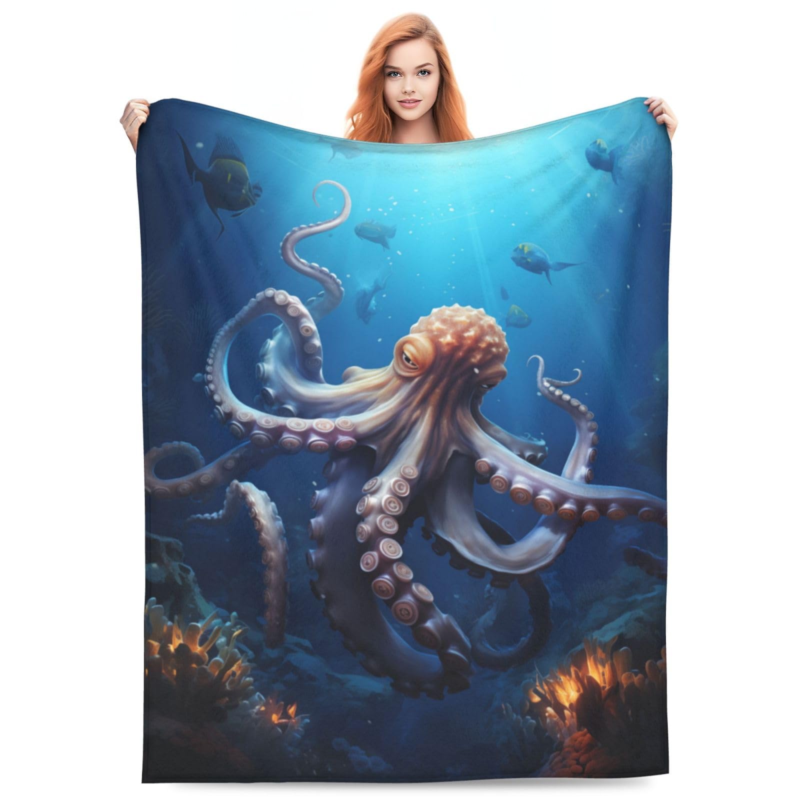 Turamurra Octopus Blanket Gifts for Women Girls Kids Adults Soft Warm Lightweight Cozy Ocean Animal Theme Throw Blankets for Couch Bedroom Sofa Living Room Decor 50x40in — image 1