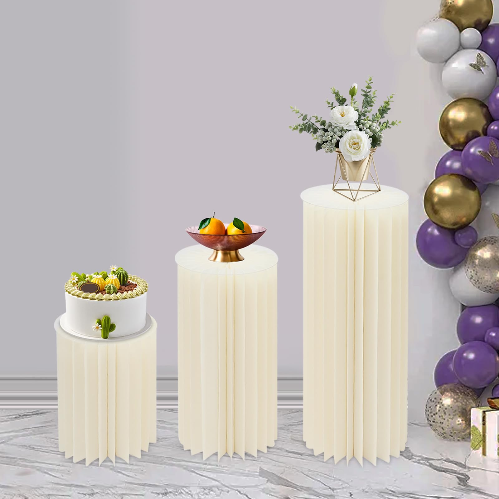 Lot de 3 supports de fleurs pliables en carton - Capacité de charge : 30 kg - Pour fête d'anniversaire, mariage, banquet et fête commerciale - 40 cm, 60 cm, 80 cm