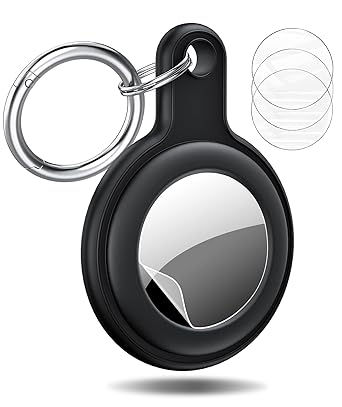 BELONGME Compatible with AirTags Case, Anti-Lost AirTag Keychain, Soft Silicone Anti Scratch Case Cover for AirTag Finder, with 3 Pcs Screen Protector Compatible for Apple AirTag 2021