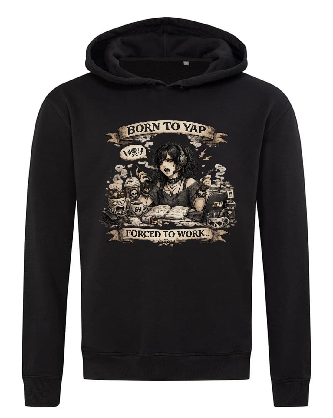 Felpa con cappuccio Frustrated Gamer At Desk in misto cotone nero
