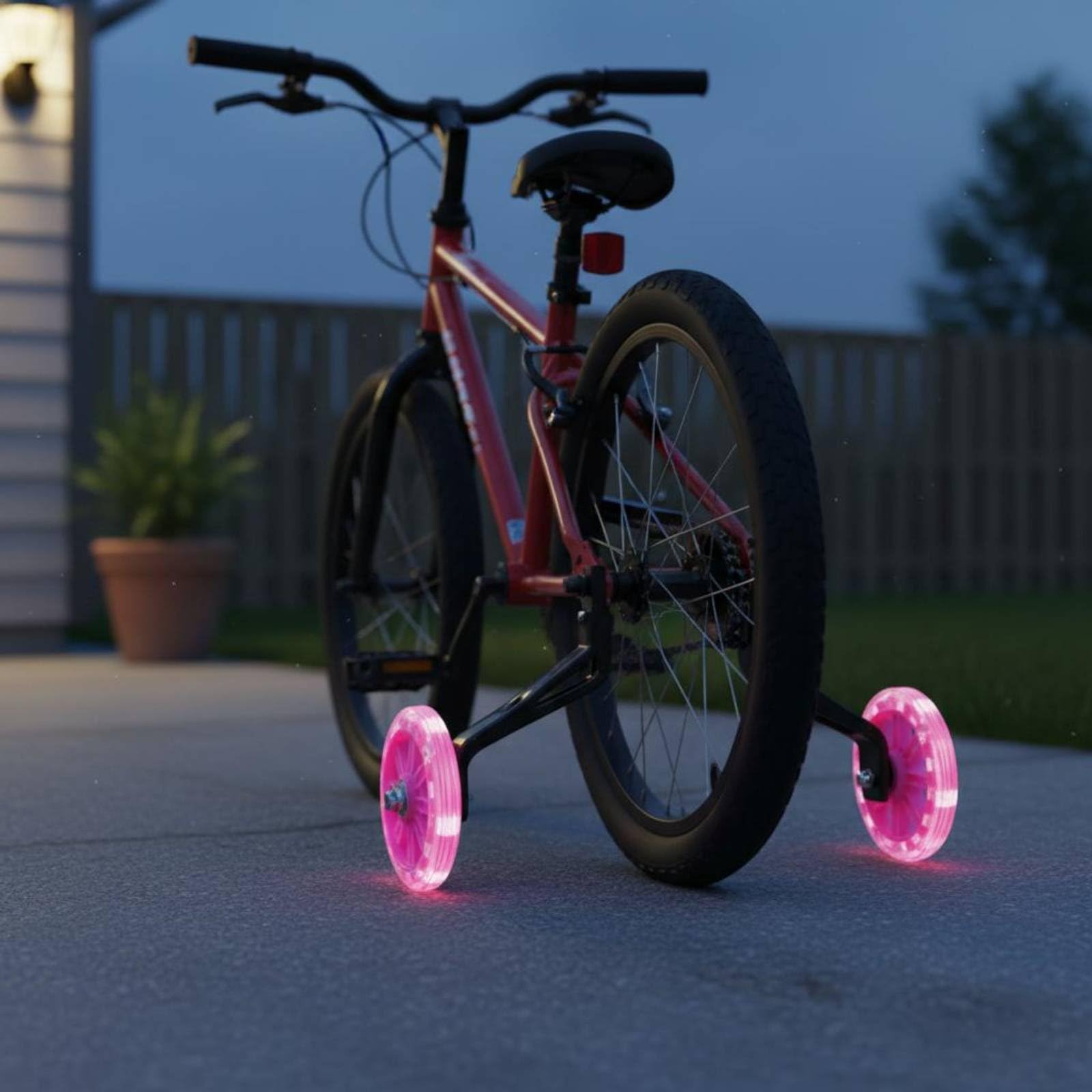 2 Piezas Ruedas Estabilizadoras con Luz LED Antideslizantes Ruedines de Bicicleta Silenciosas para Principiantes, Rosa, 18 Pulgadas