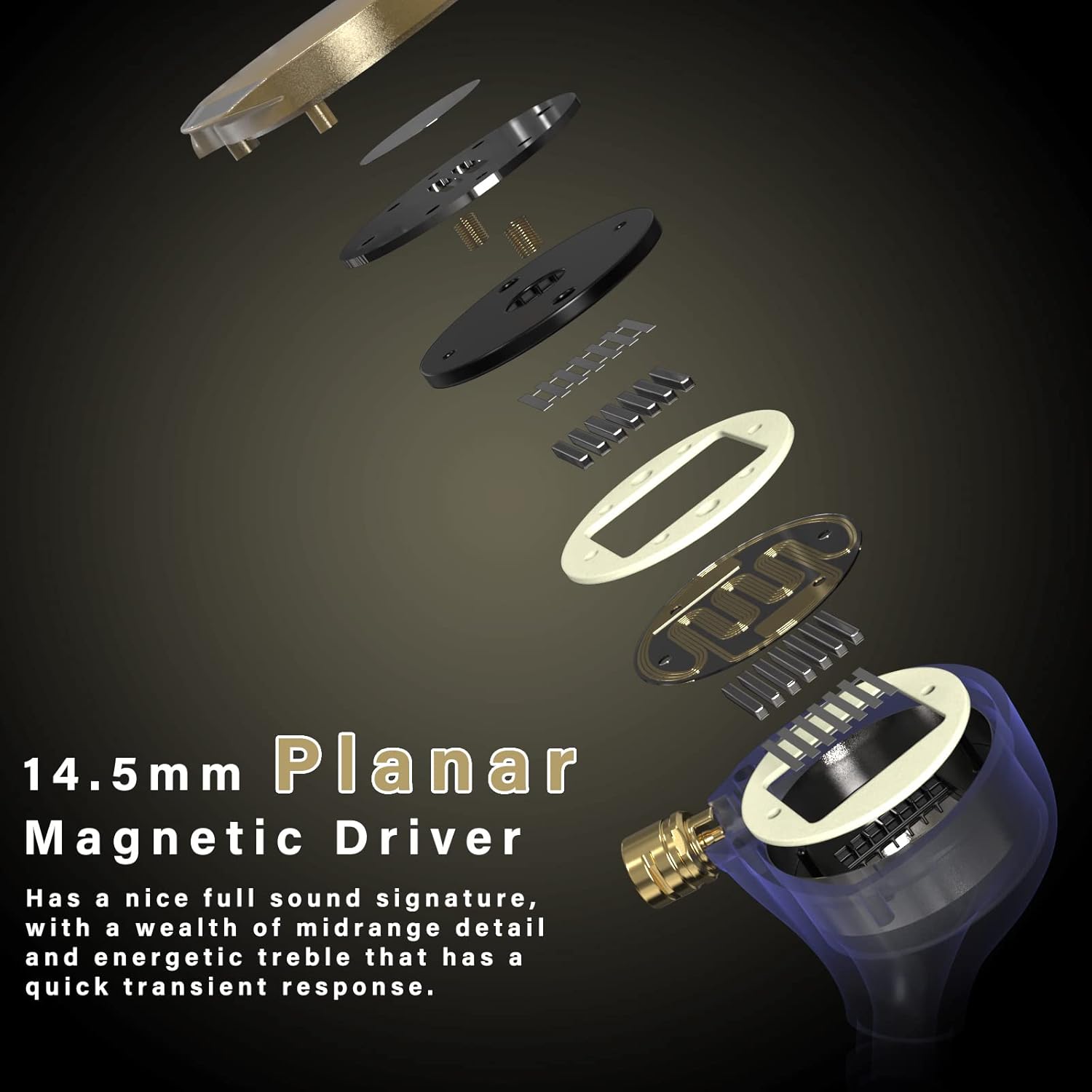 BASN MTPro in Ear Monitors, 14.5mm Planar HiFi IEM Headphones with CNC Process and 4-Core Litz OCC Single-Crystal Copper Cable for Musicians(Champagne Gold)