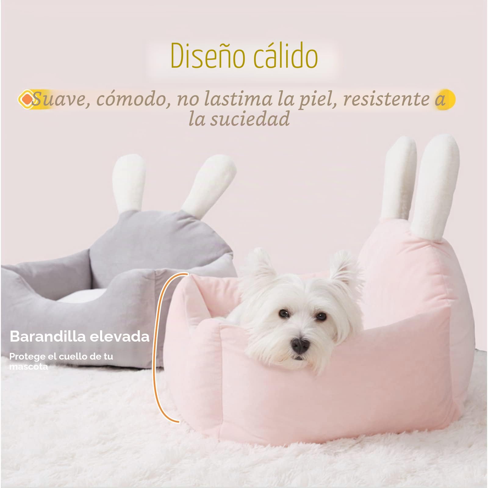 PETCUTE Cama para perros desenfundable y lavable, cojín ultra suave para pequeños, medianos y grandes, casetas de interior, lindos orejas de conejo, camas para gatos