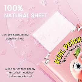 Kaely 12 Pack Peach Face Masks for Kids, Kids Face Mask Spa Day Kit Supplies, Spa Party Favors for Teens Girls Women, Sheet Facial Mask Skincare Gifts Set, Moisturize Soothe for All Skin Types, 08