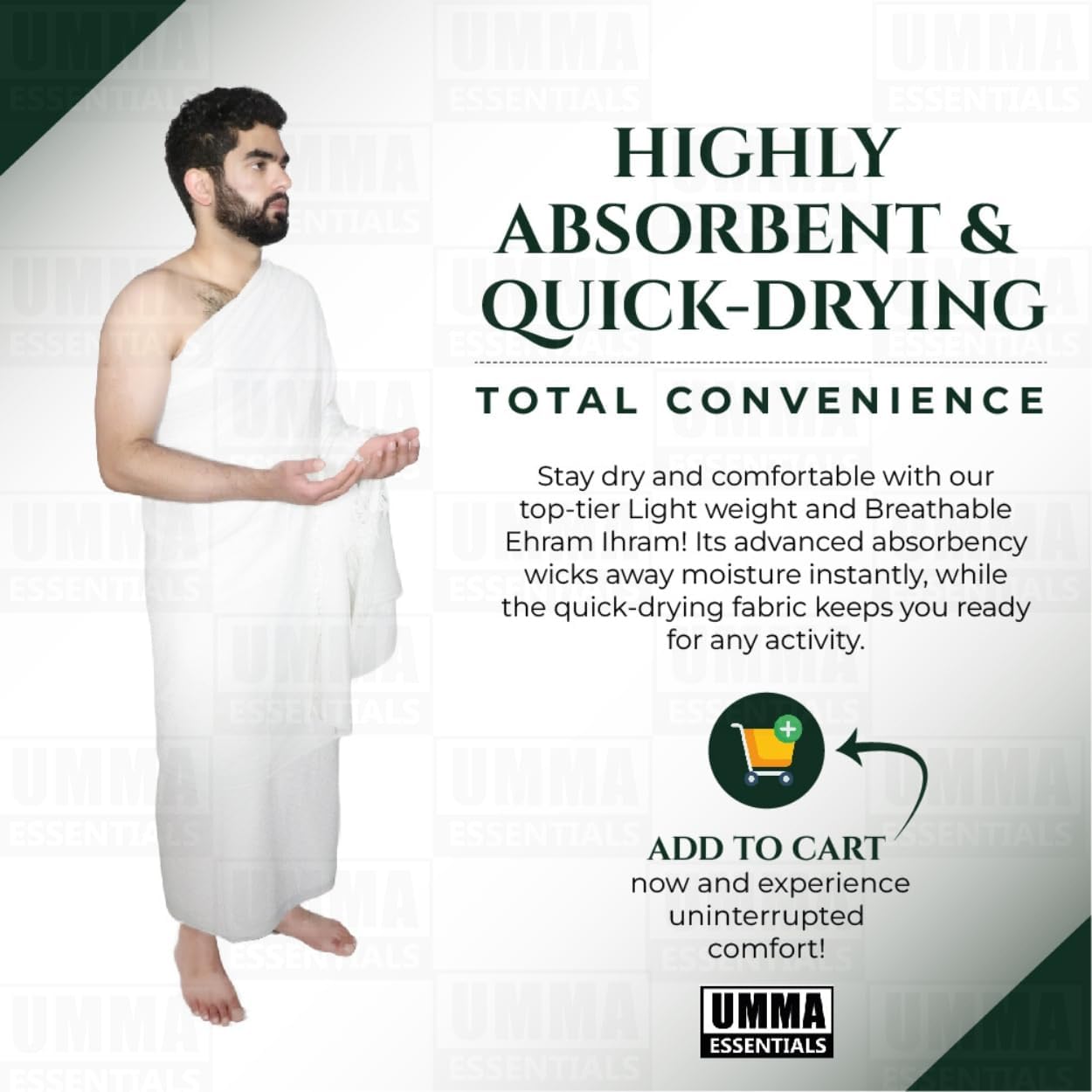 Ihram for Umrah, Super Soft Hypoallergenic Towels, Ihram for Hajj, Men's Ihrams, Odor-Free, Quick Dry, Lightweight, Breathable, 82"x 43", White