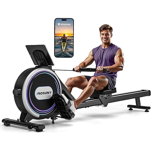 Magnetic Rowing Machine for Home Gym with 32 Resistance Levels, Max Load 350 lbs, Upgrade to Double Sliding Rails, App Supported, Storage