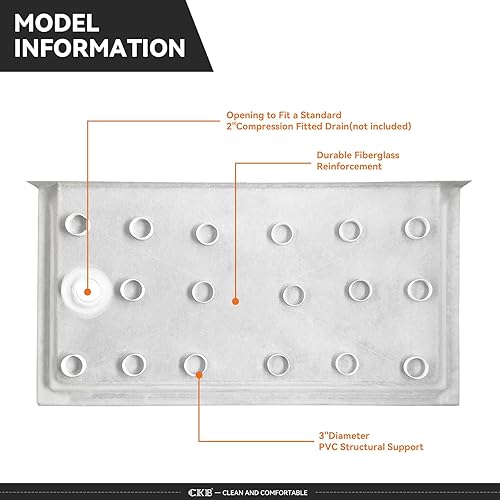 Miniatura 4 de CKB Base de ducha de umbral único de 60 pulgadas de largo x 36 pulgadas de ancho, bandeja de ducha de drenaje izquierdo con superficie texturizada