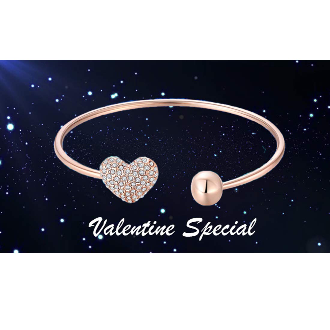 Heart Shape Crystal Chain Bracelet Set for 2, Valentine Combo Bangle Pair
