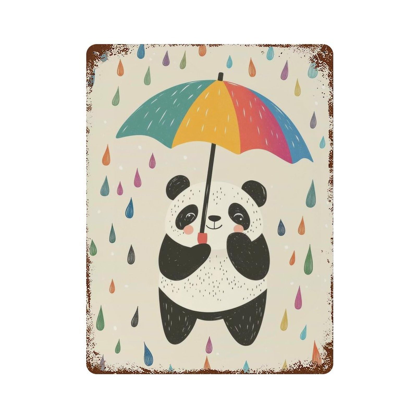 Garage Style Panda with Umbrella in Rain Rusty Metal Tin Sign 15.7"x11.8", Farmhouse Wall Decor for Bar And Workshop