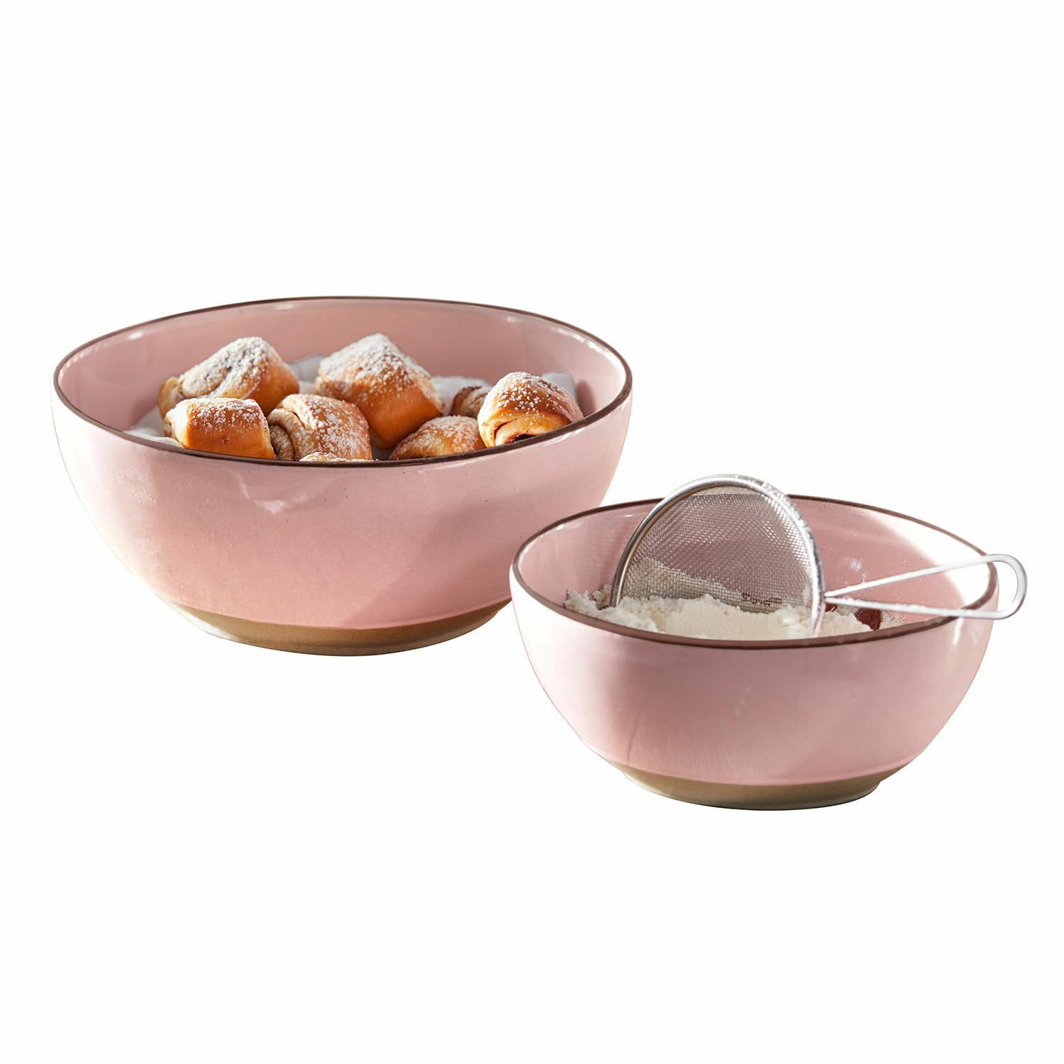 LOBERON Schüssel 2er Set Biarré, zwei Größen, stapelbar, mediterraner Charakter, schlichtes Design, Geschirr, Tischaccessoires, Küchenzubehör, Steinzeug, rosa