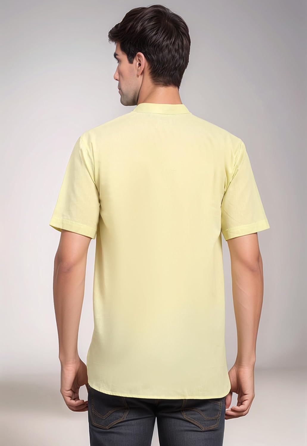 skavij men’s pure cotton short kurta with chest pocket - solid eid & ramadan ethnic tunic medium lemon. size l