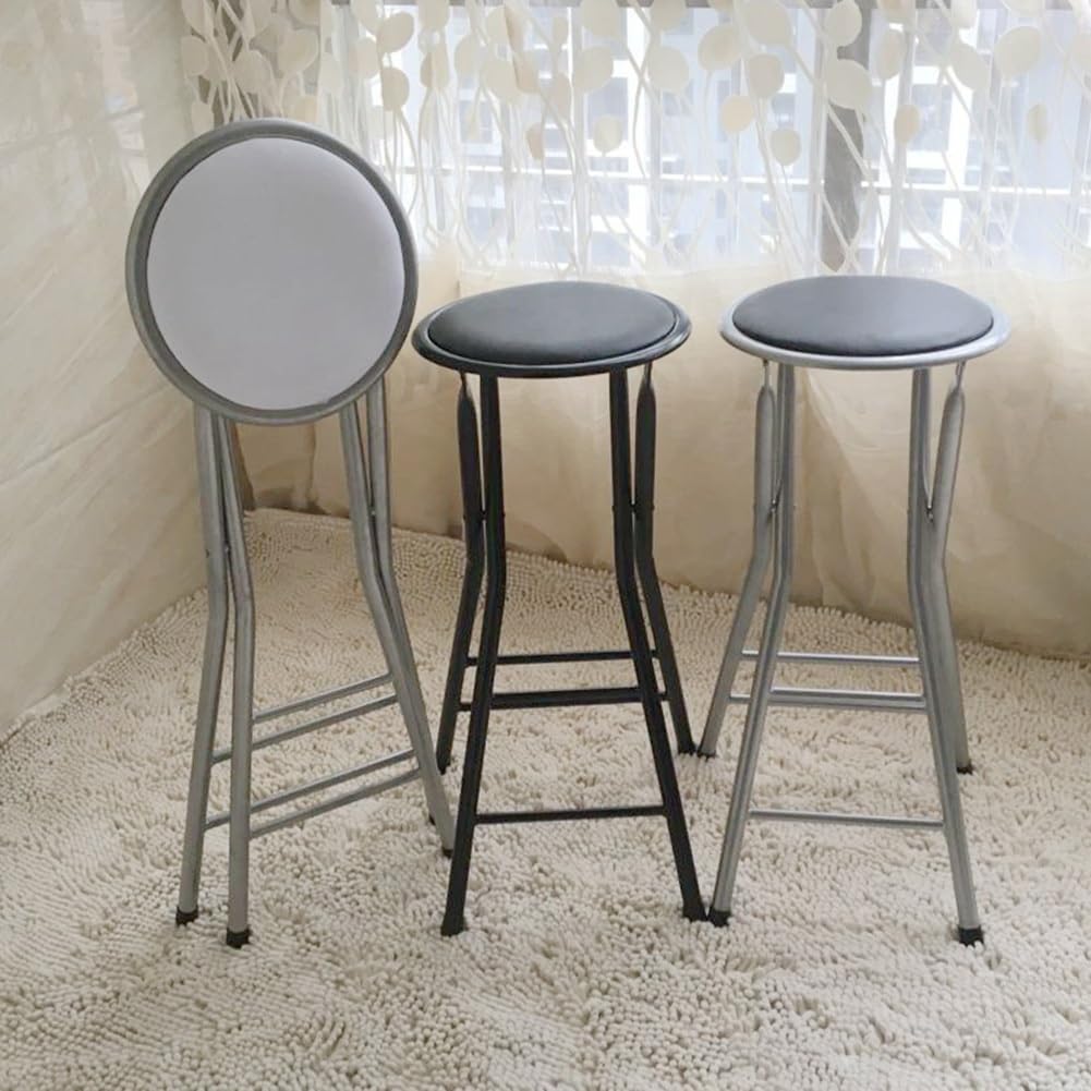 PU Gewatteerde Inklapbare Barkruk, Draagbare Hoge Stoel met Rugleuning Voetsteun, Zithoogte 22-30inch Counter Height Opvouwbare Kruk voor Keuken