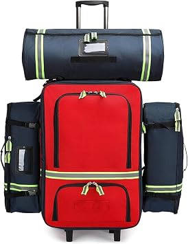 Emergency Backpack Empty, First Responder Trauma Bag with Trolley & Wheels Large Capacity Oxford Cloth for EMT, Paramedic, Nurses, Tactical Medics, Home CareA01,with 3 Pieces Empty Bag
