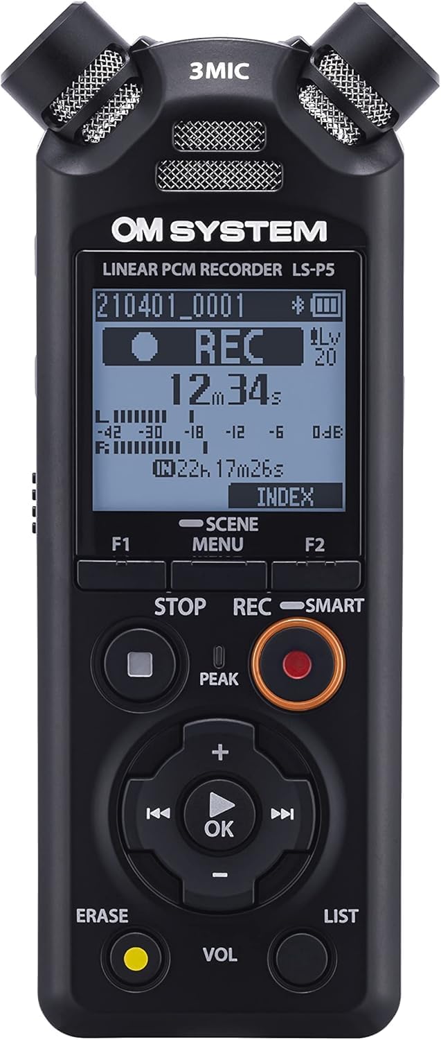 LS-P5 Hi-Res Audio Recorder – Advanced Tresmic II 3-Microphone System, Bluetooth Monitoring, 16GB Storage, 37h Battery – Pro Studio Sound, Portable, Smartphone Control
