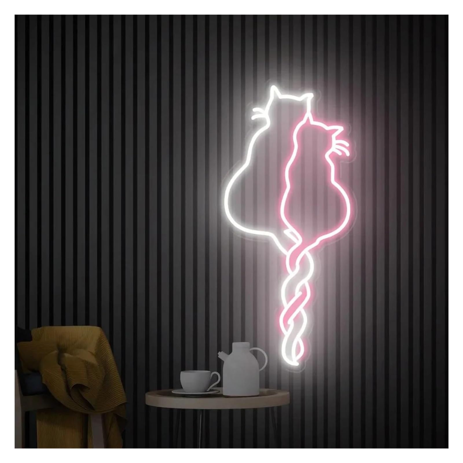 LED néon signe Panneau Néon Pour Deux Chats Alimenté Par USB Luminosité Réglable, Lumières Néon Pour Chats Adaptées À La Décoration Murale La Boutique(UNE,30cmx65cm)