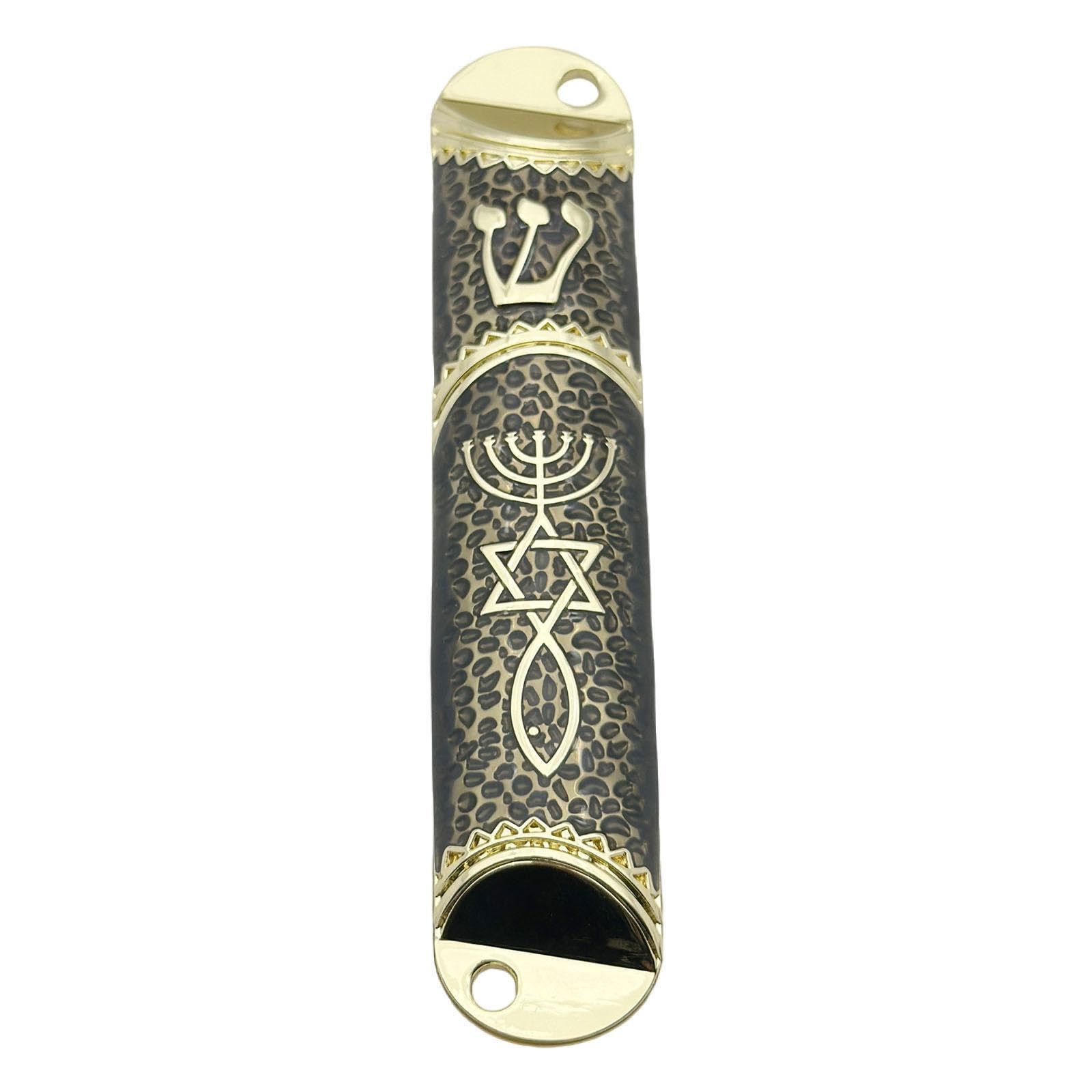 CYDZSRA Exquisite Jewish Mezuzah Case Cover Metal Blessing Handcrafted Ornament Doorway And Decor Jewish Holidays Decor Or Housewarming Gift Mezuzah Case Cover Ornament Home, Black, Length 10.6cm
