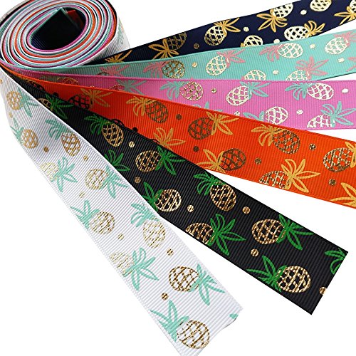 Dandan Diy Assorted 12Yards Golden Pineapple Grosgrain Ribbon Craft Diy Packing Hair Bow Accessory (Mix6) #TOP28