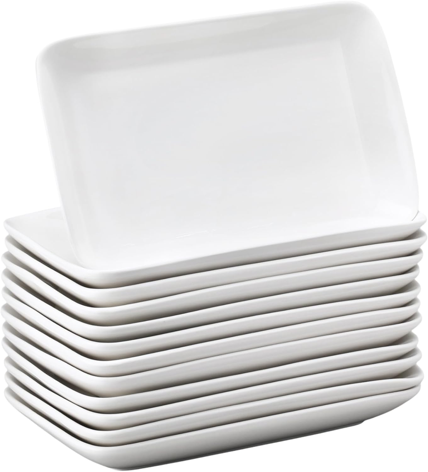 Irenare 12 Pcs 10 Inch Rectangular Salad Plates White Rectangular Porcelain Dessert Plates Appetizer Serving Tray Rectangular Porcelain Platters for Fruit Sushi Dinner Parties, Microwave, Oven Safe 10 Inch 12