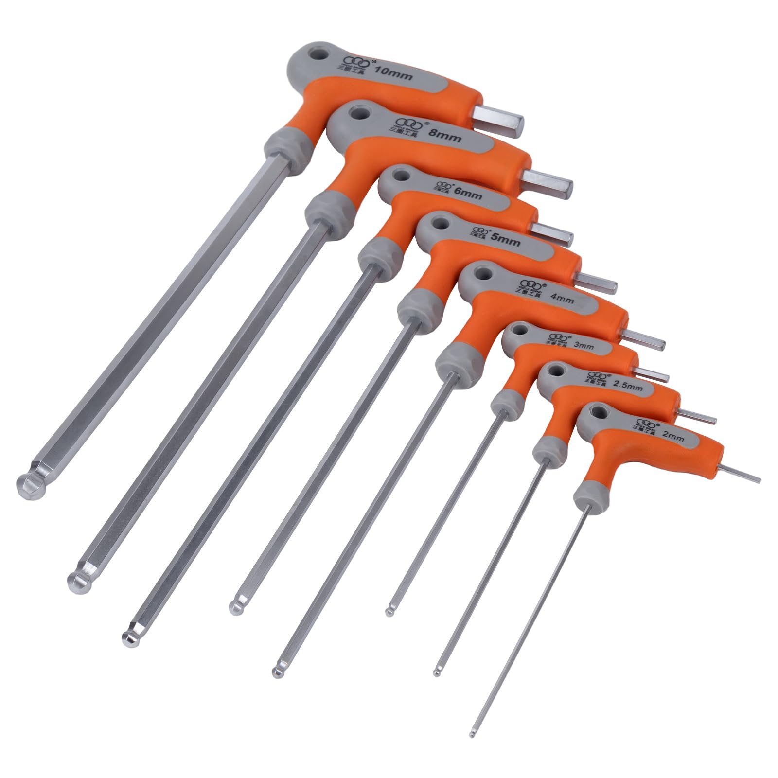 Larcele Llave Allen deLlave métrica hexagonal Llave en T con extremo de bola CR-V 2-10mm NLJBS-01 (2+2.5+3+4+5+6+8+10mm)