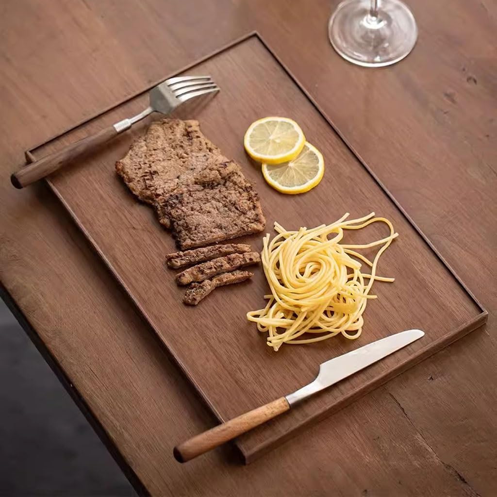 Bandejas Servir Comida Bandeja Rectangular de Madera Maciza for el hogar Nogal Negro, Bandeja Moderna for té la Tarde en Restaurante Mesa Cama | A