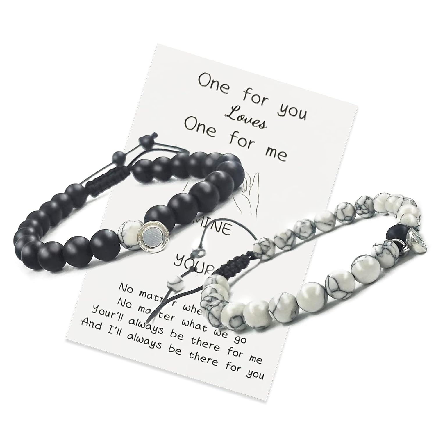 2 Pieces Magnetic Couple Bracelets Long Distance Relationship Gifts Bracelet Natural Stone Beaded Bracelet Matching Bracelets for Boyfriend Girlfriend Best Friends white and black