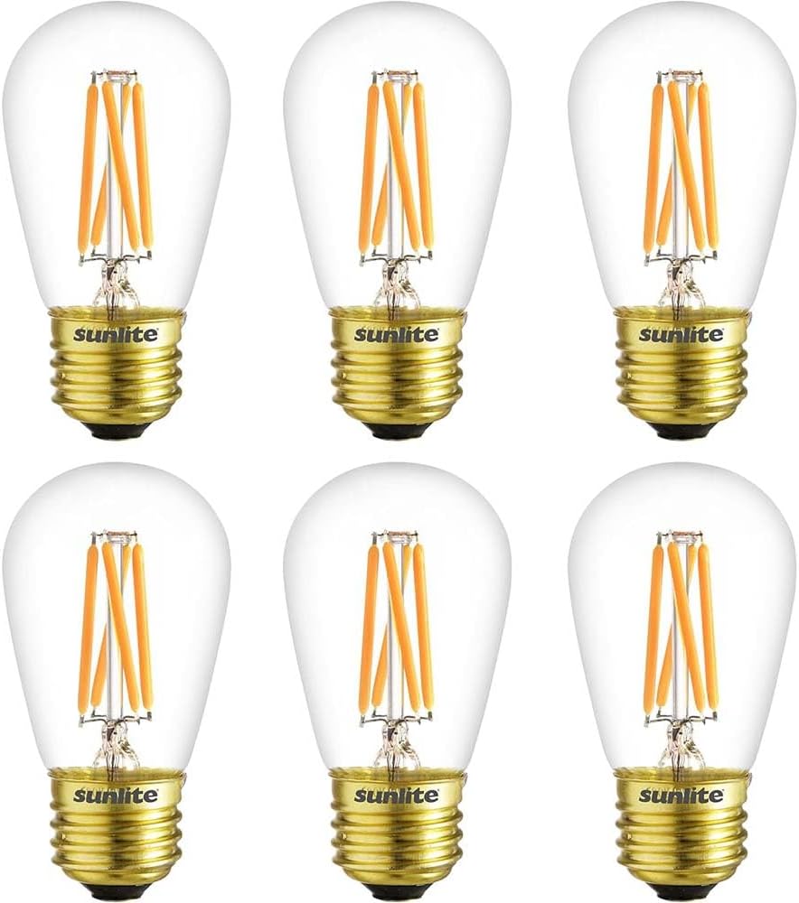 Sunlite 40322 LED S14 Glass Filament Style String Light Bulb, 4 Watts (25W Equivalent), 340 Lumens, Medium Base (E26), Dimmable, UL Listed, High 90 CRI, 2700K Warm White, 6 Count