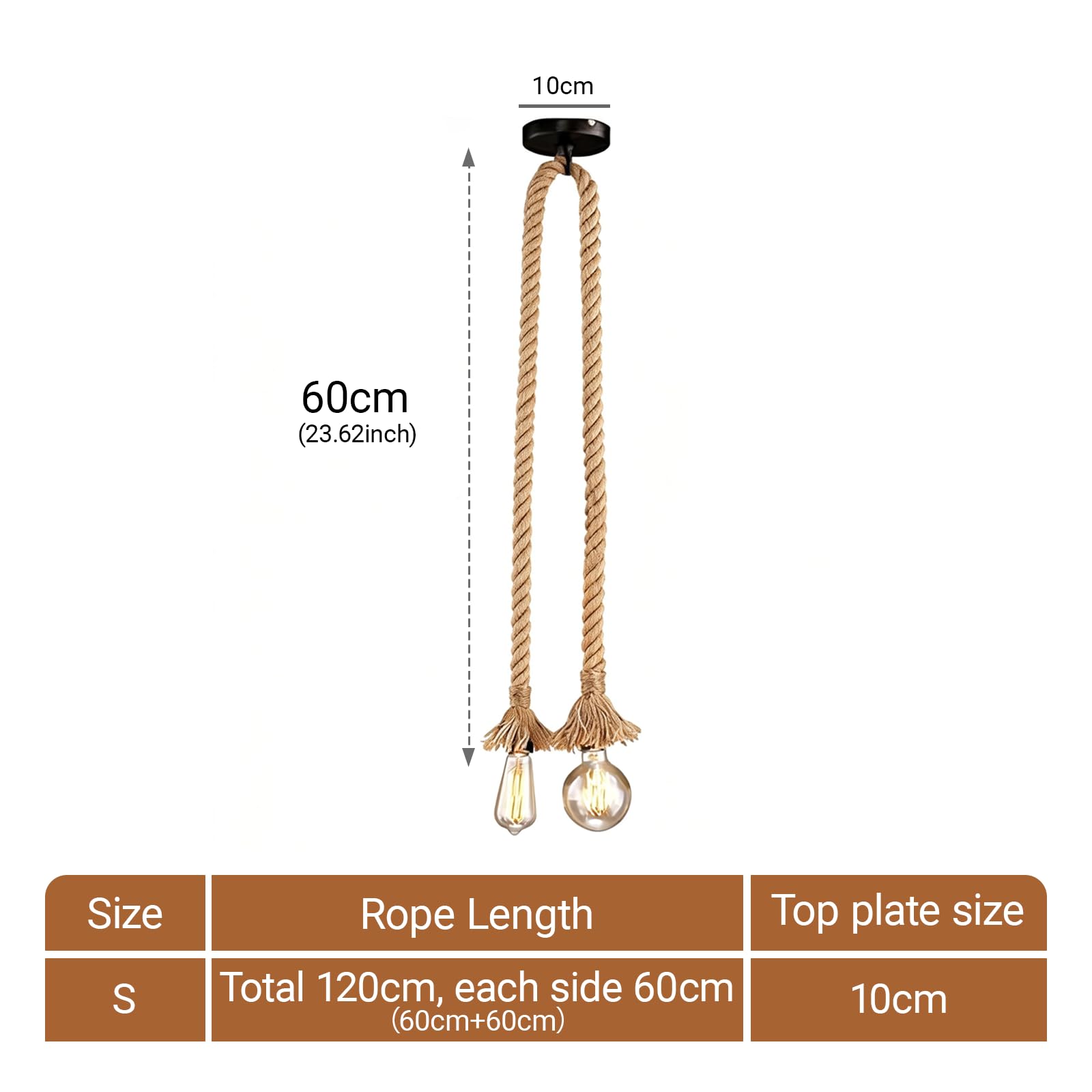 Lámpara colgante industrial STARRYOL, lámpara colgante de cuerda de cáñamo de doble cabezal para comedor, salón, restaurante, bar, cafetería, longitud 60 + 60 cm