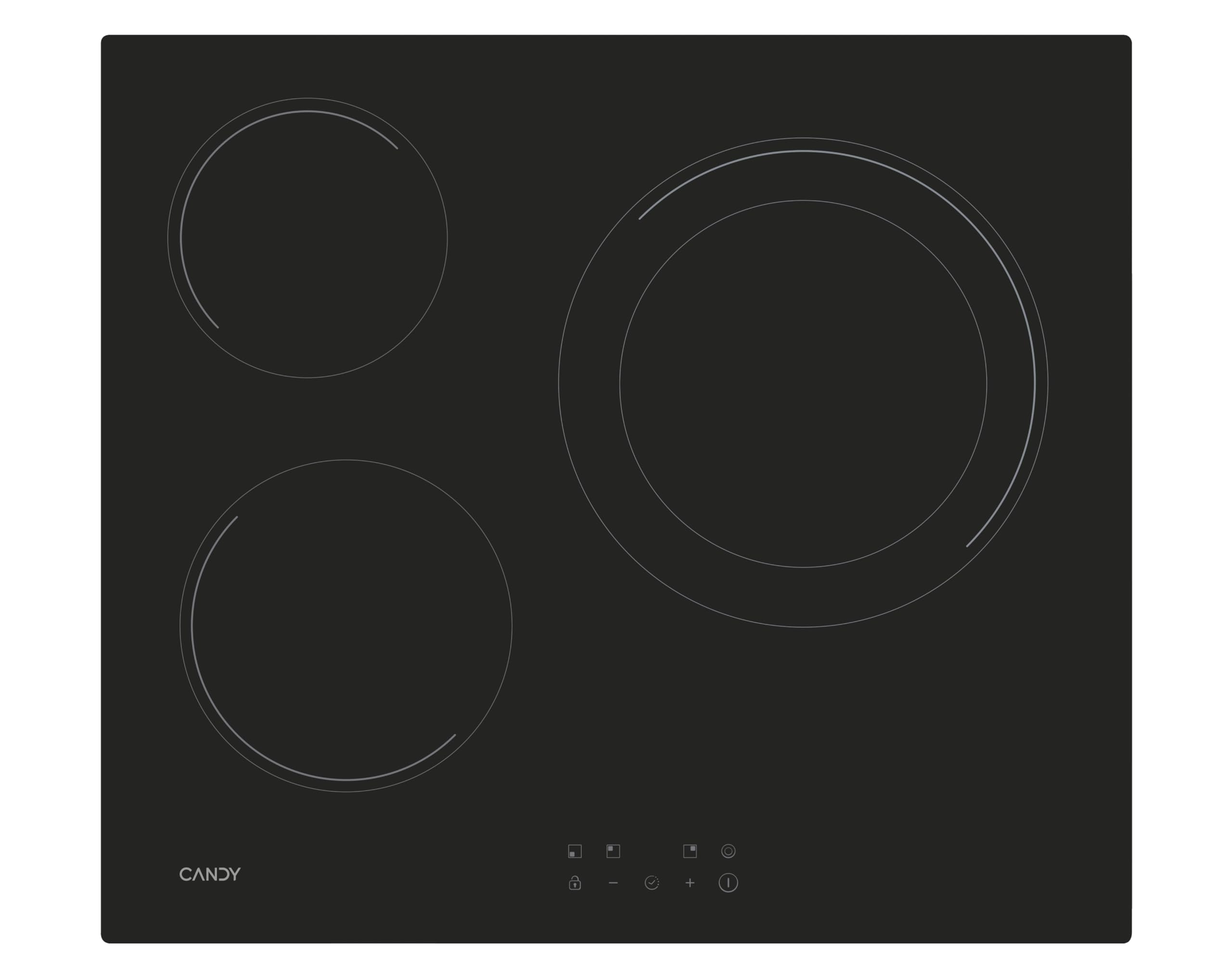 Candy CH63DCC Piastra In Vetroceramica 60 Cm, 3 Zone Di Cottura, Doppia Zona Paella 30 Cm, Controllo Touch, 9 Livelli Di Potenza, Sistema Di Sicurezza, Colore Nero-image