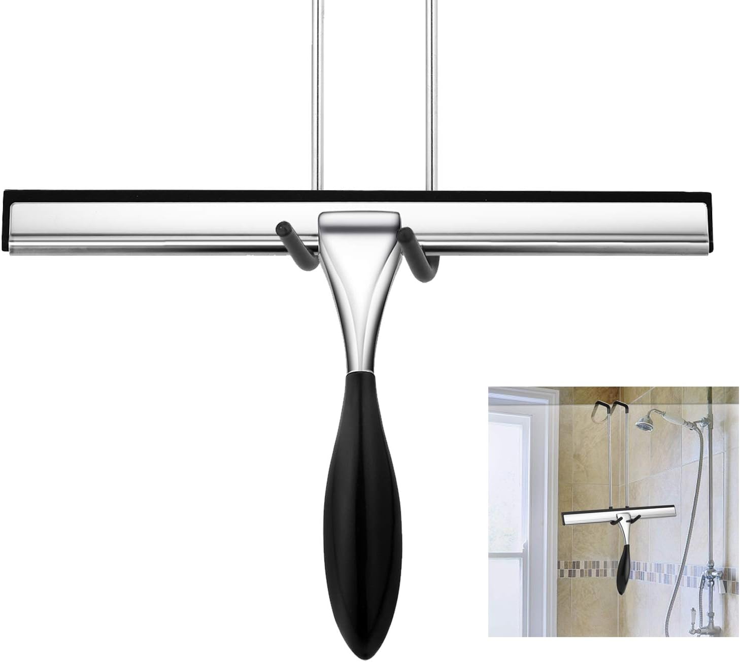 MaxHold No-Drilling/Over-The-Door Shower Wiper Scraper Cleaner Window Squeegee - Stainless Steel Never Rust - for Bathroom & Kitchen Mirror Car Glass Cleaning